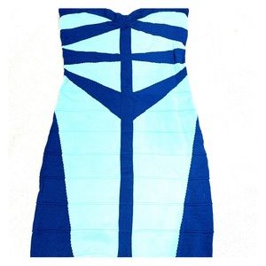 STRAPLESS BANDAGE DRESS BLUE